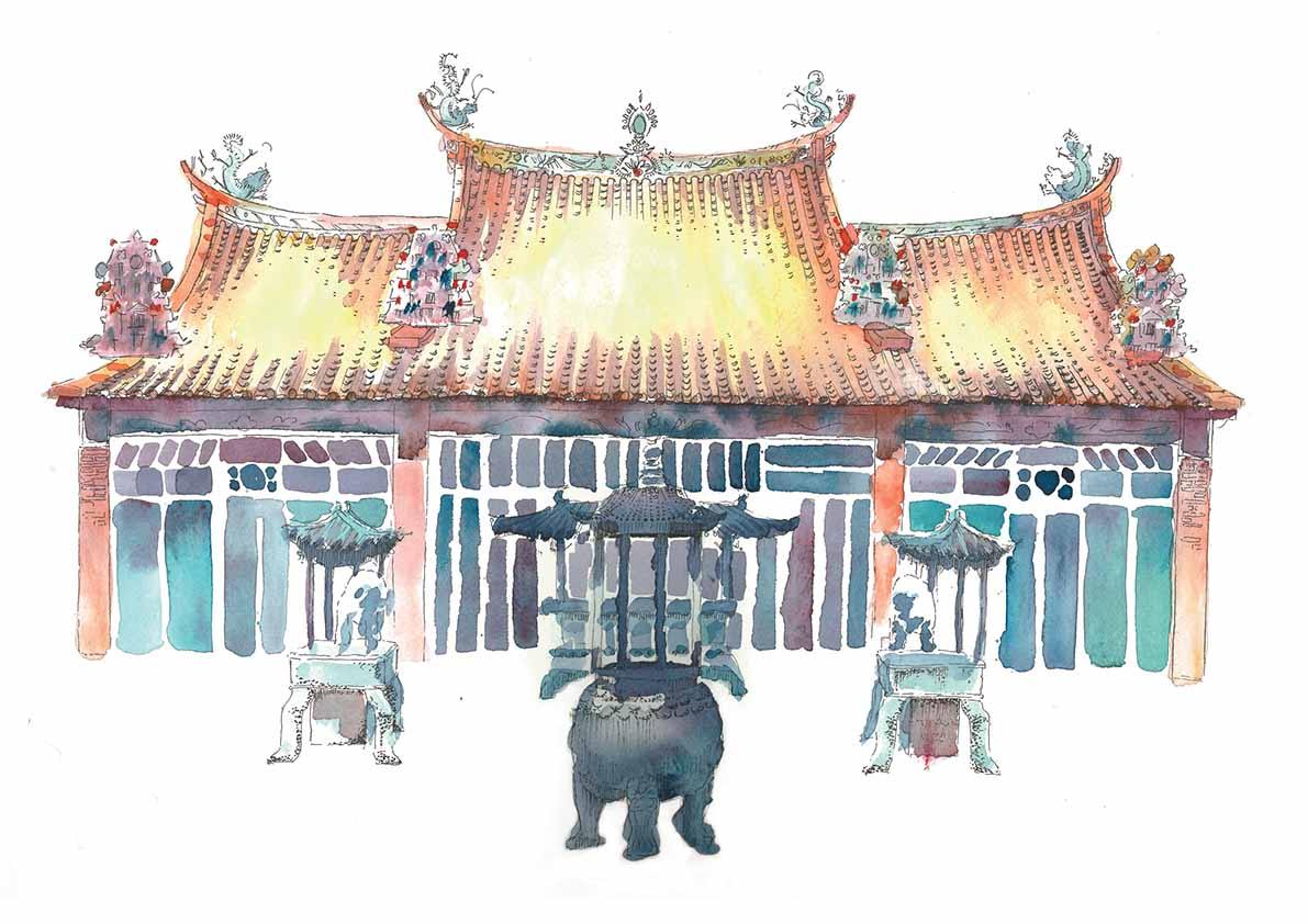 Chen Yi Xi Art Print -Kong Hock Keong Temple in Penang.